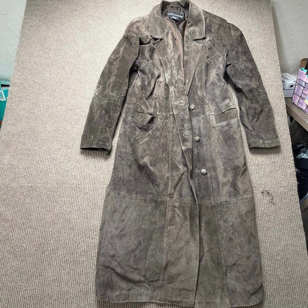 Vintage Savannah Brown Suede Leather Trench coat Women’s Size Large